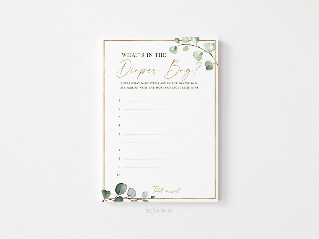 What's in the Diaper Bag Baby Shower Printable Game . Guest What's in
