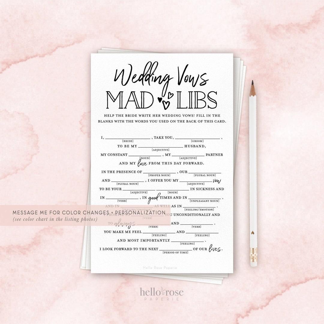 Wedding Vows Mad Libs Bridal Shower Game . Printable 2 Sided . Wedding ...