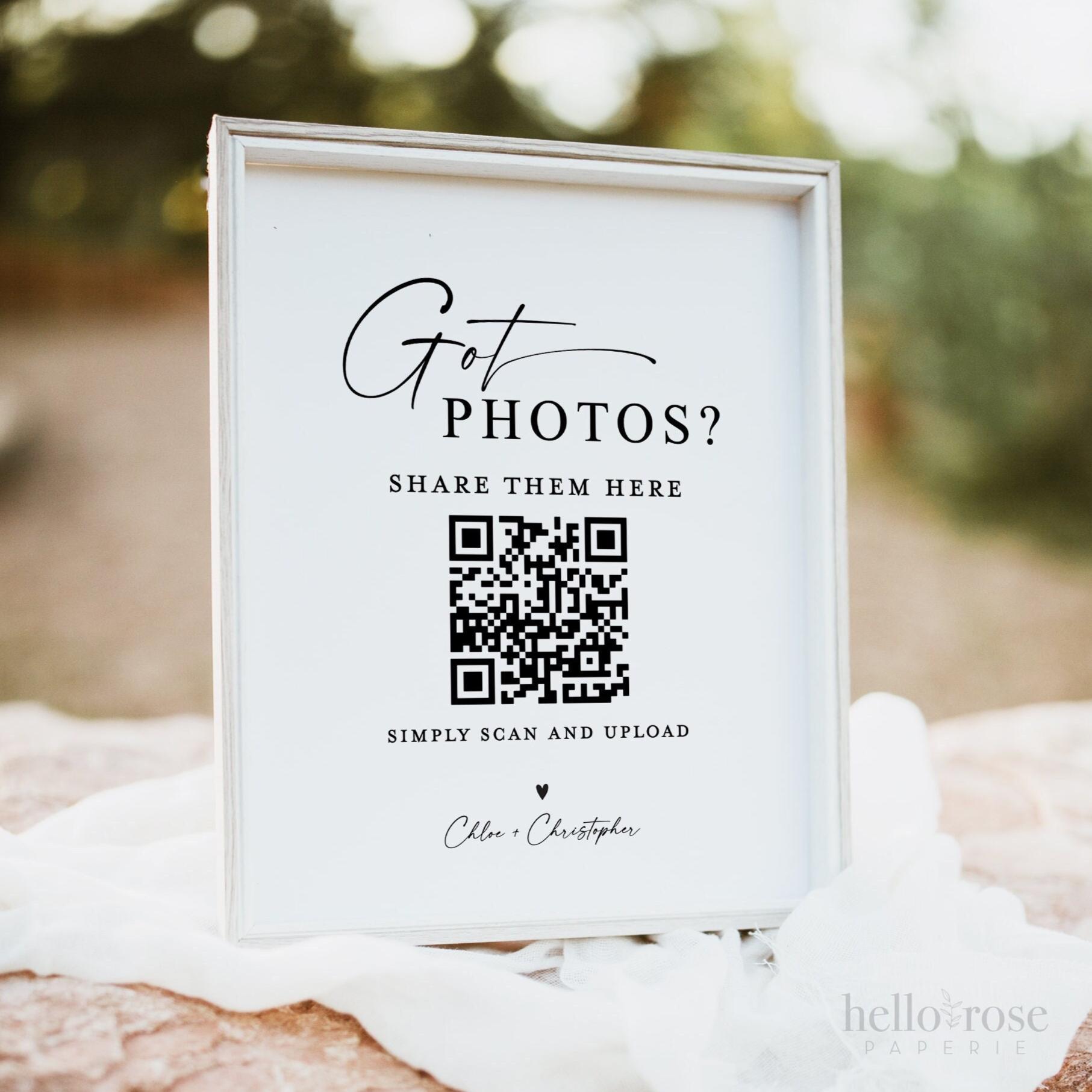 Got Photos? Wedding Reception QR Code Sign . Share the Love Photos Printable Template . Greenery and Gold . Instant Download Templett G2-T