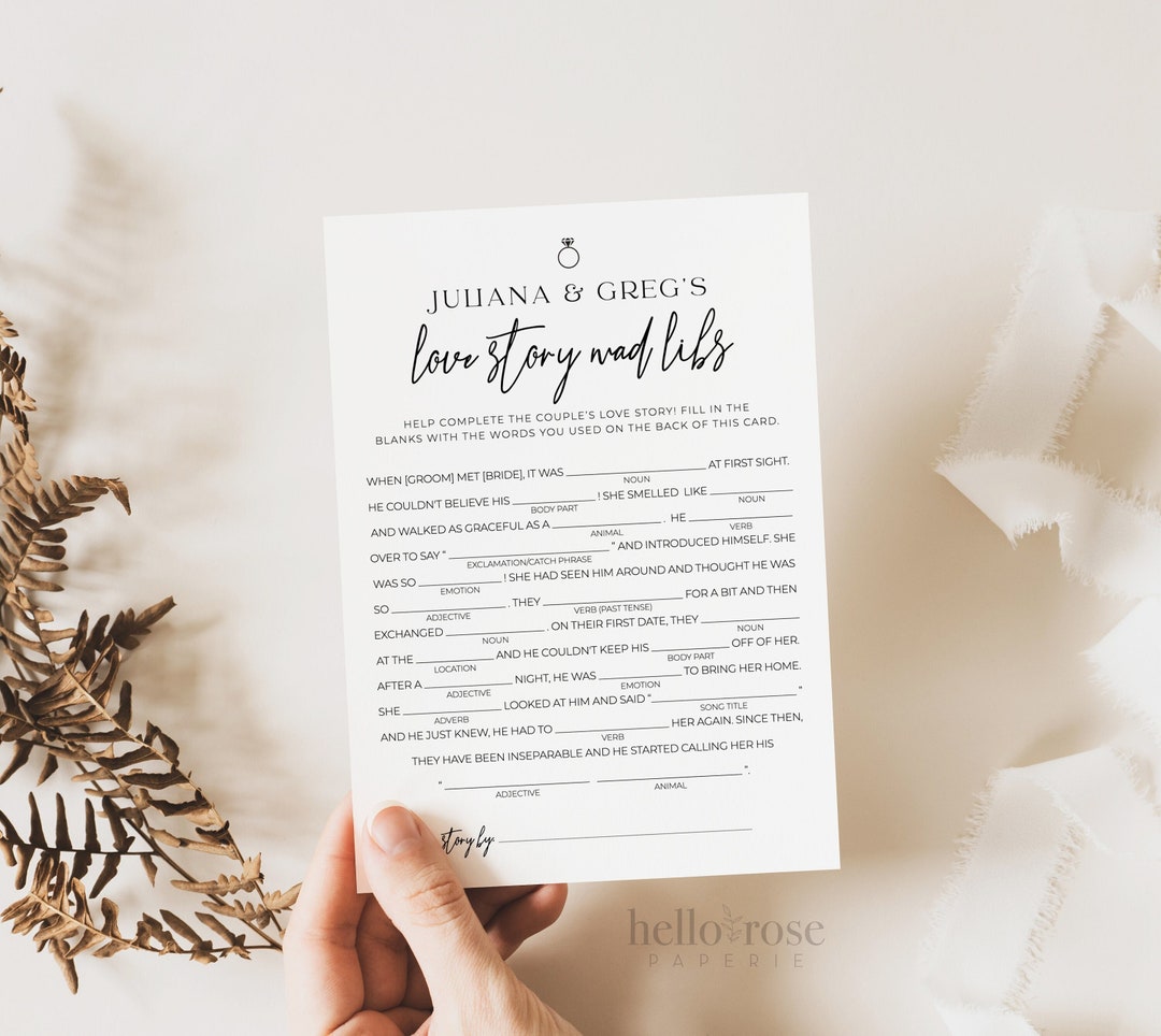 Love Story Mad Libs Personalized Bridal Shower Wedding Bachelorette ...