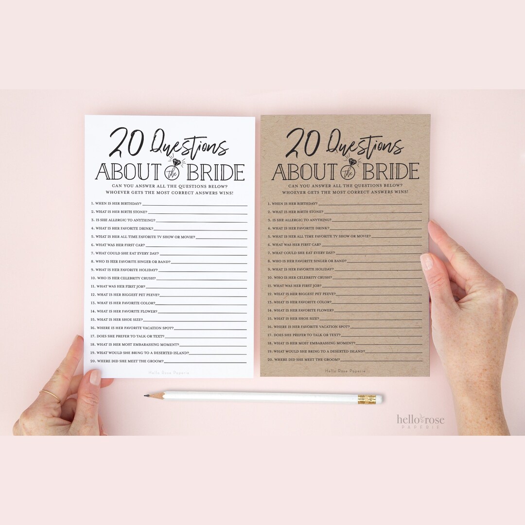 20 Questions About the Bride Printable Bridal Shower Game . Who Knows ...
