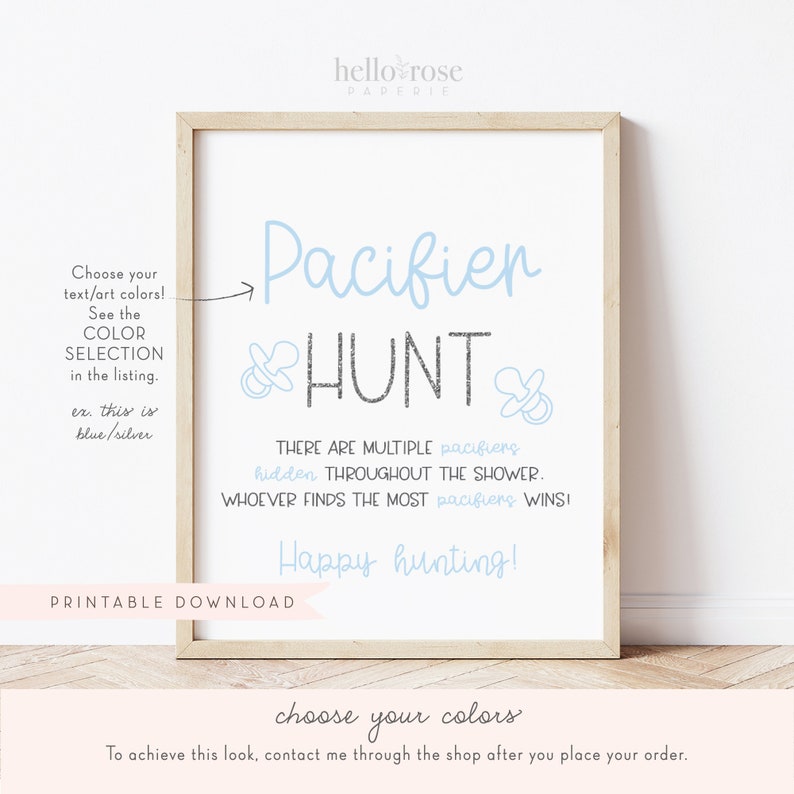 Pacifier Hunt Baby Shower Game Sign . Boy Girl Neutral . Kraft Minimalist Black & White . Printable 8x10 Instant Digital Download . K4 image 5