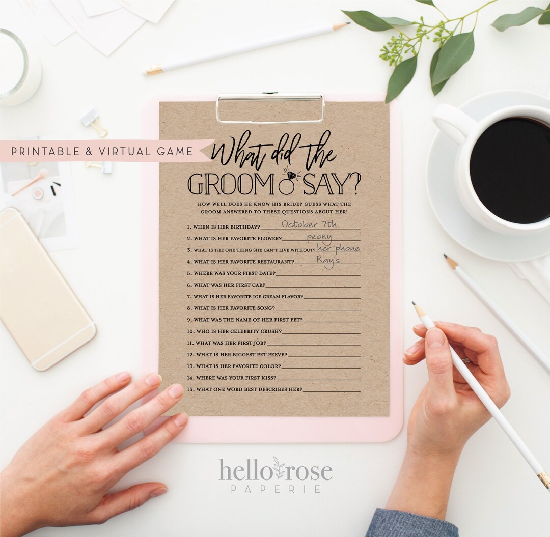 What Did the Groom Say About His Bride . Virtual Printable Etsy