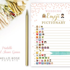 Emoji Game . Pink and Gold Bridal Shower Wedding Emoji Pictionary Game . Bridal Shower Game Printable . Instant Download . Gold Glitter image 3