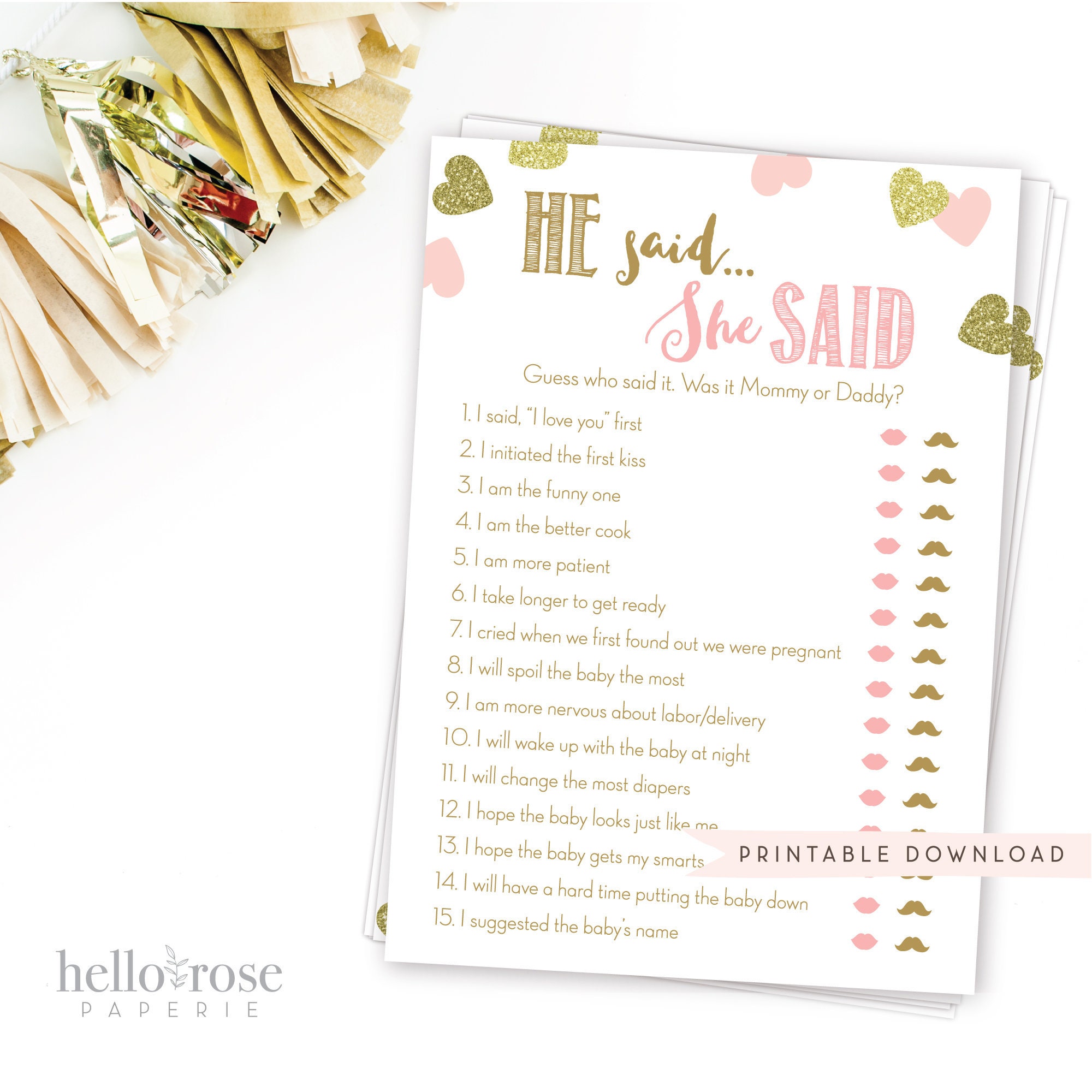 He Said She Said Baby Shower Game Printable . Mommy or Daddy Etsy
