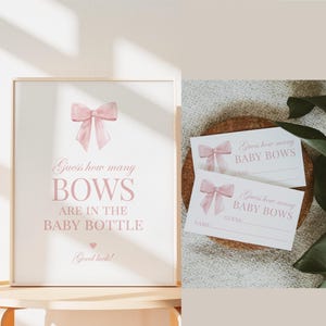 Guess How Many Bows in the Bottle Pink Bow Baby Shower, Bow Counting Guess Game, Girl Baby, Editable Template Digital Download TEMPLETT
