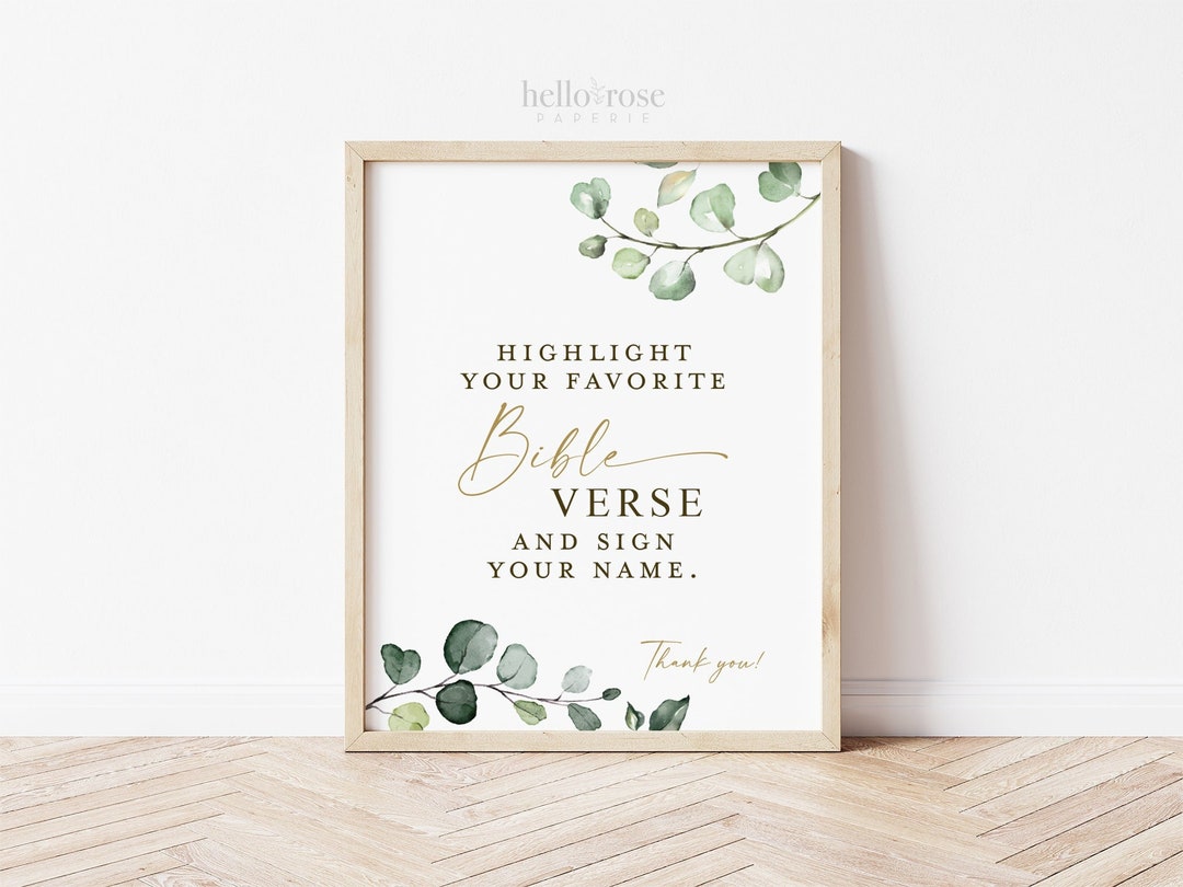 Highlight Your Favorite Bible Verse and Sign Printable . Greenery Gold