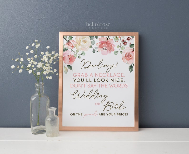 Don't Say Wedding or Bride Pearl Necklace Game Printable . | Etsy