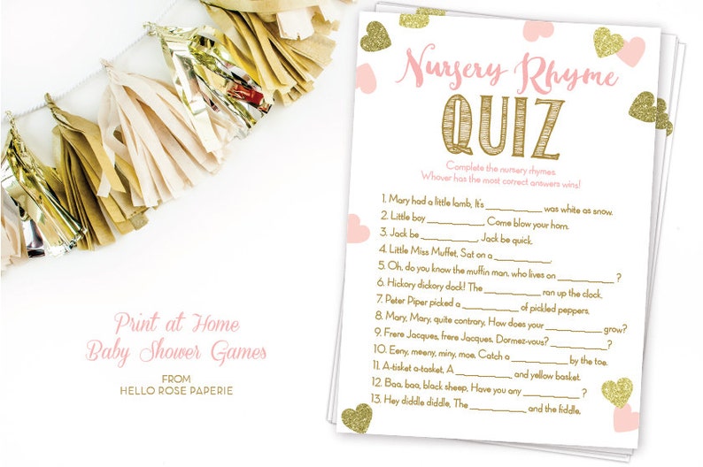 Nursery Rhyme Quiz Game Baby Shower Game Girl Pink And Etsy