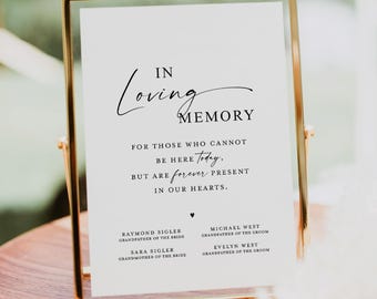 PRINTED SHIPPED In Loving Memory Personalized Sign, Wedding Memorial Table Sign with Names, Custom Remembrance Memorial Chair Sign, 8x10 5x7