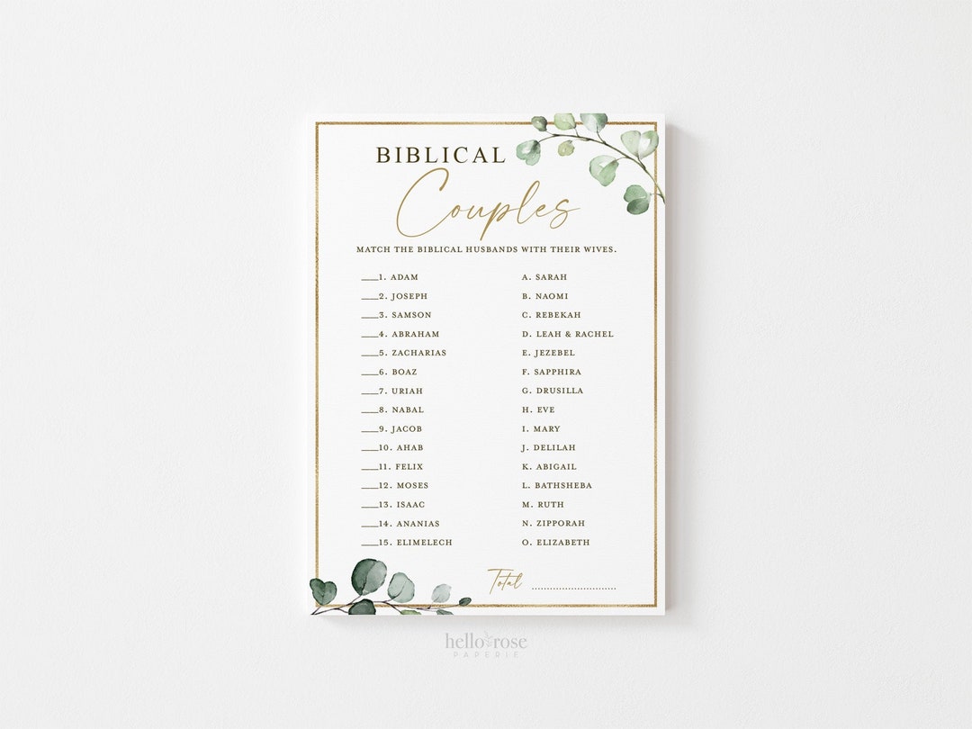 Biblical Bible Couples Printable Bridal Shower Wedding Game . Famous ...