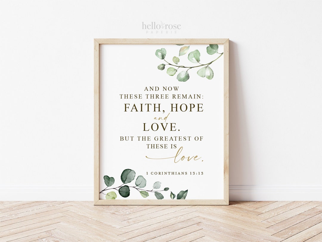 1 コリント 13:13 。信仰、希望、愛の聖書の一節。結婚式用の印刷可能