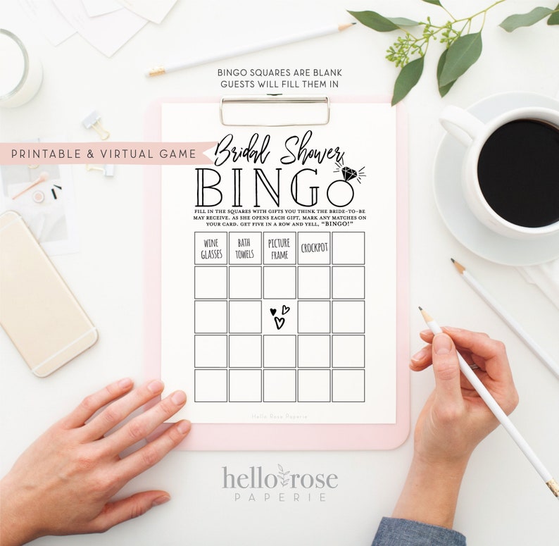 Bridal Shower Bingo . Virtual Printable Shower Gifts Game . image 0