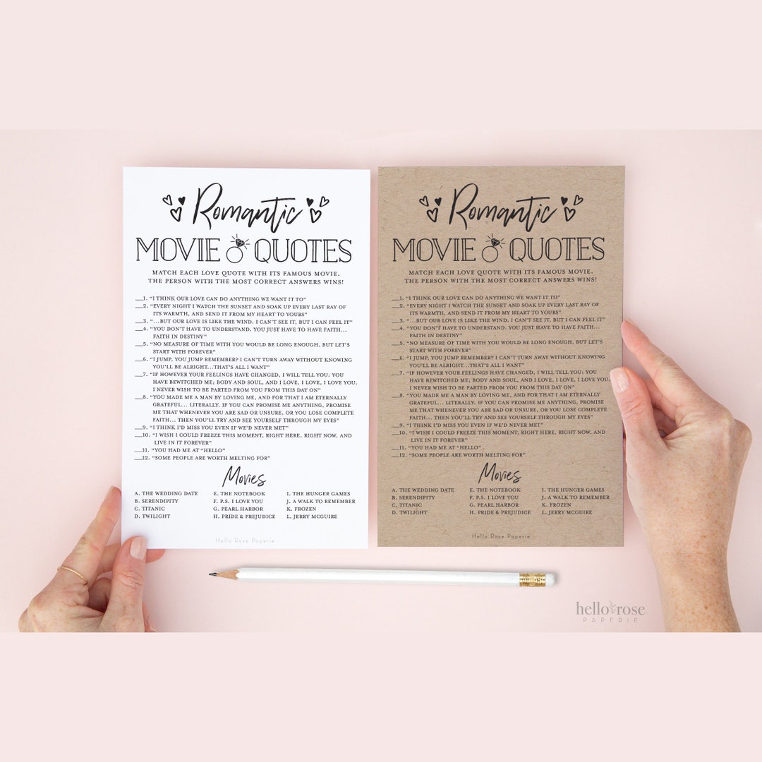 Romantic Movie Love Quotes Printable Game . Bridal Shower Wedding ...