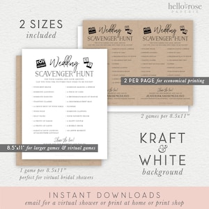 Wedding Scavenger Hunt Personalized Printable Game . I Spy Wedding Reception Photo Game . Kraft Minimalist Black White . Digital Download image 3