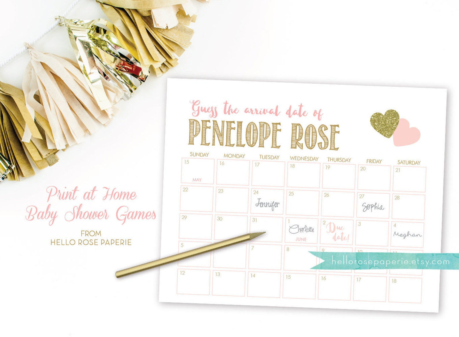 Printable Guess the Due Date Calendar Game . Birthday - Etsy