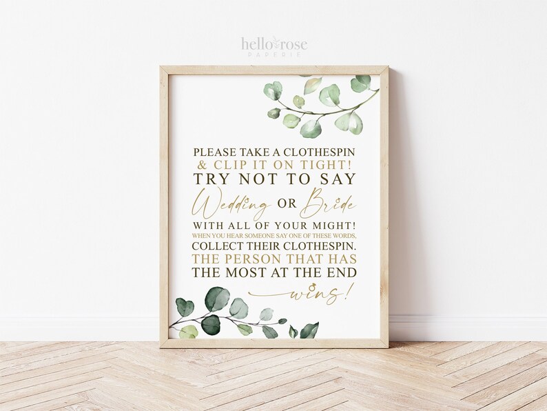Dont Say Wedding or Bride CLOTHESPIN Game Sign Printable . - Etsy