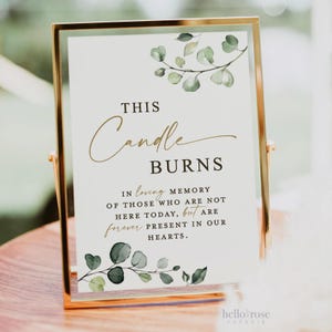 PRINTED + SHIPPED This Candle Burns in Loving Memory Sign . Remembrance Wedding Photo Table Sign . Wedding Memorial Table Sign . 8x10 5x7