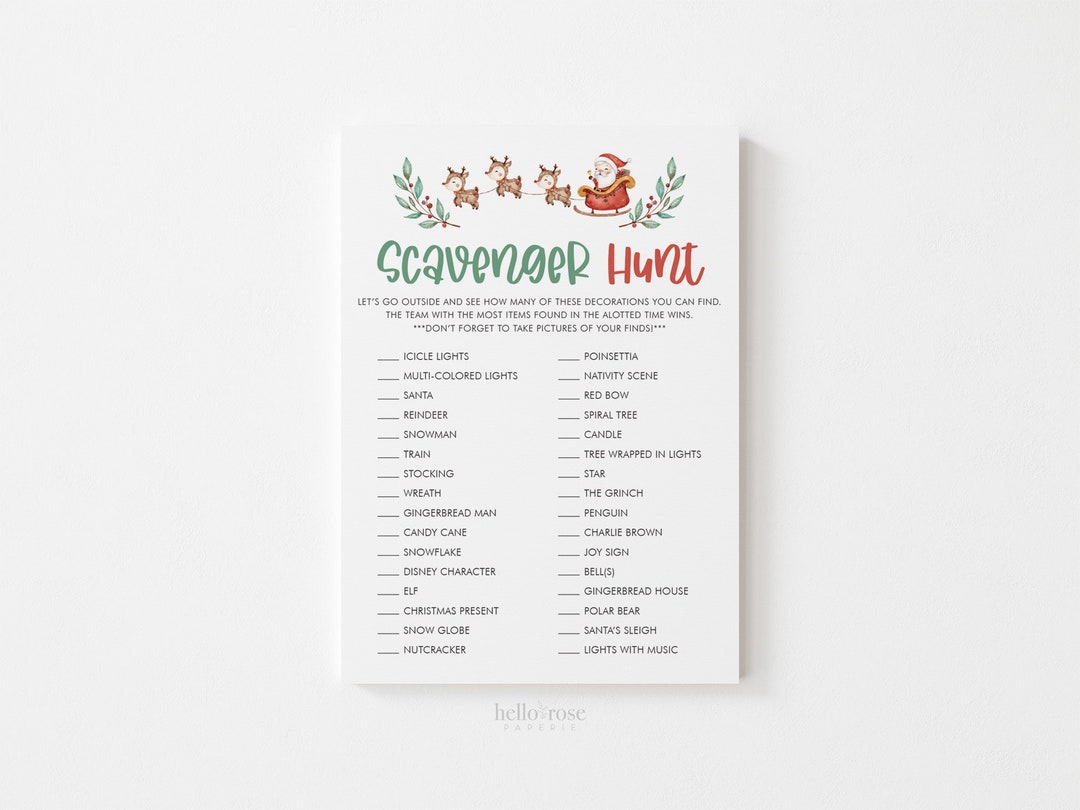 Christmas Scavenger Hunt Game . Printable Holiday Party Kids Game ...