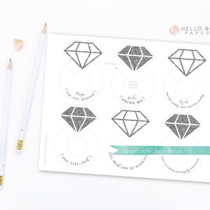Diamond Ring Wine Glass Drink Tags . Printable Bachelorette Bridal ...
