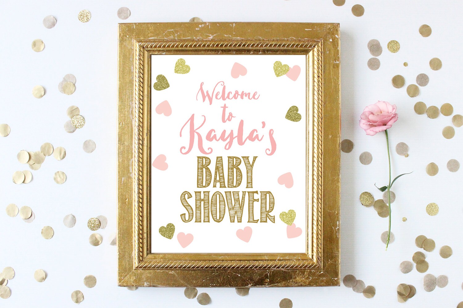 Personalized Baby Shower Sign . Pink and Gold Glitter Etsy