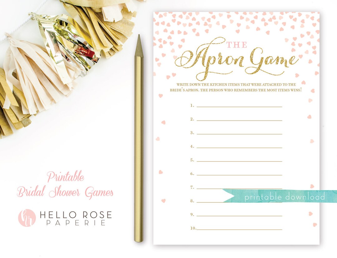 Apron Game . Bridal Shower Apron Memory Game . Printable Etsy