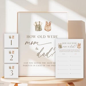 How Old Were Mom and Dad Baby Shower Game, Gender Reveal, How Old Were They, Boho Girl Boy Outfits, Editable Template Download TEMPLETT