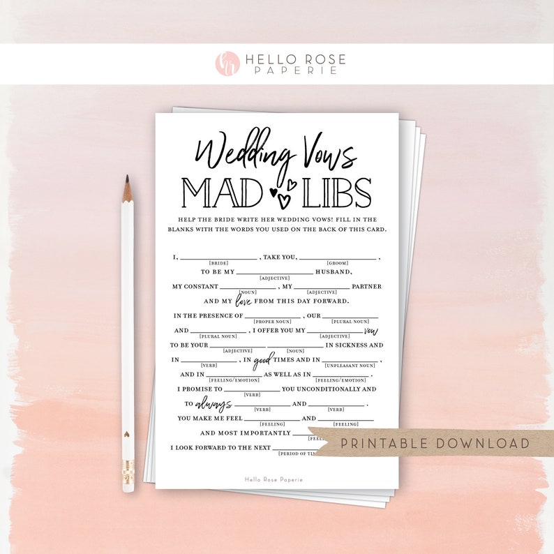 Wedding Vows Mad Libs . Virtual Printable Funny Bridal - Etsy