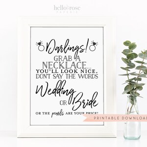 Don't Say Wedding or Bride Pearl Necklace Game Sign . - Etsy