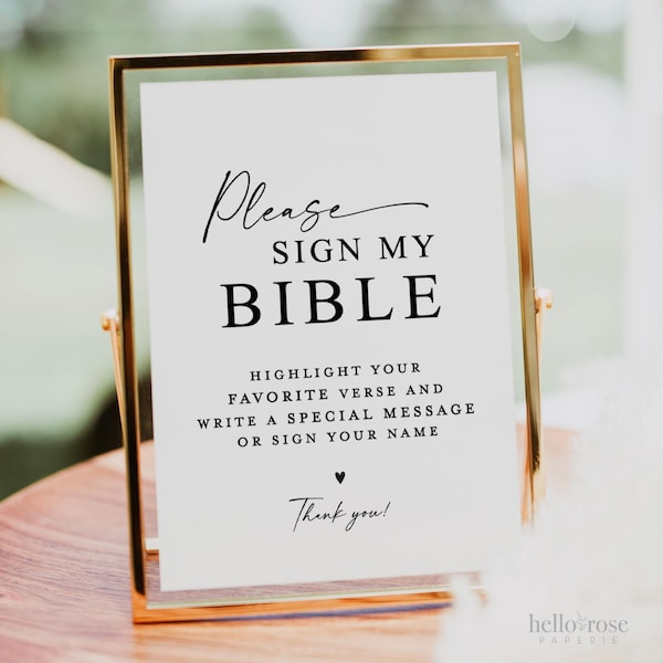 PRINTED SHIPPED Graduation Please Sign My Bible Guestbook Sign, Guest Book, Graduation Baby Shower Birthday, Modern Minimalist 8x10 5x7