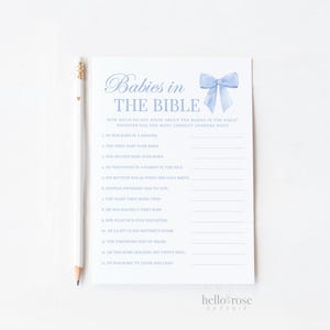 Babies in the Bible Blue Bow Baby Shower Game, Boy Baby Sprinkle Game, Printable Editable Template Instant Digital Download TEMPLETT