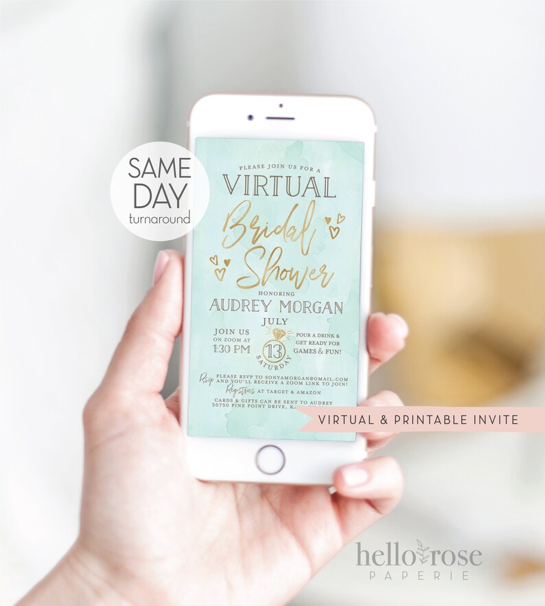 Virtual Bridal Shower Invitation Gold Foil. Quarantine Social Etsy