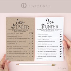 Over or Under PRINTABLE Game . Bridal Shower Wedding Couples Rehearsal Party . Kraft + Minimalist . Editable Template Download Templett