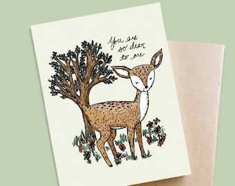 You Are so Dear to Me Greeting Card / Blank Note Card / Cute Animal Greeting Card / Valentine's Day Card / Fawn Card / Deer Card