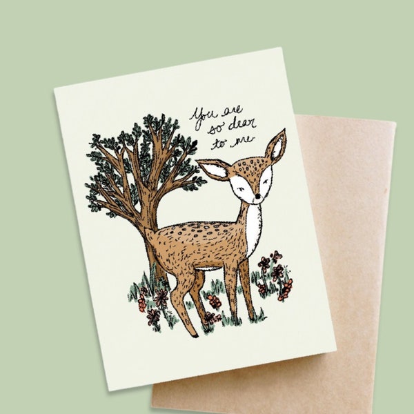 You Are so Dear to Me Greeting Card / Blank Note Card / Cute Animal Greeting Card / Valentine's Day Card / Fawn Card / Deer Card