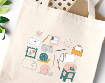 Snail Mail Cotton Canvas Tote Bag: Hand-Drawn Design