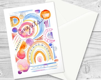 Congrats Watercolor Greeting Card / Congratulations Note Card / Abstract Watercolor Card / Cute Congrats Card