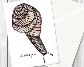 I Miss You Snail Greeting Card / Blank Note Card / Cute Snail Greeting Card / Snail Art / Missing You Card / Snail Card / Bug Card
