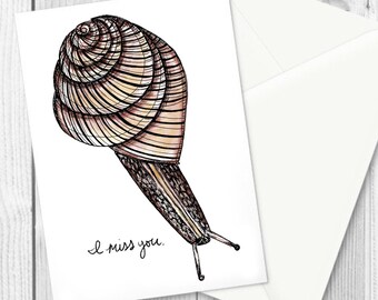 I Miss You Snail Greeting Card / Blank Note Card / Cute Snail Greeting Card / Snail Art / Missing You Card / Snail Card / Bug Card