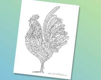 Rooster Coloring Page for Adults and Kids (Digital Download)