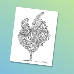 Rooster Coloring Page for Adults and Kids / Bird Coloring Sheet / Downloadable Coloring Page