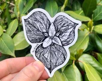 Trillium Wildflower  Sticker / Pacific Northwest Sticker / Black and White Flower Sticker / Laptop Sticker / water bottle sticker