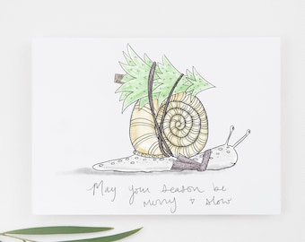 Christmas Snail Greeting Card / Cute Snail Holiday Card / Snail Art / Christmas Tree Card /Christmas Card /Snail Drawing