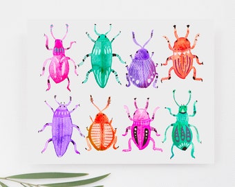 Watercolor Beetle Greeting Card / Cute Insect Note Card / Bug Stationary / Watercolor Stationery/ Blank Inside Card