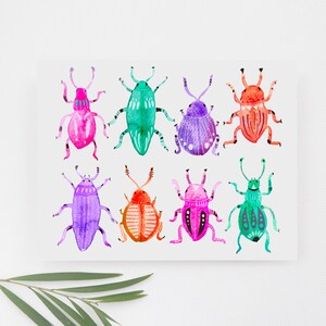 Watercolor Beetle Greeting Card / Cute Insect Note Card / Bug Stationary / Watercolor Stationery/ Blank Inside Card