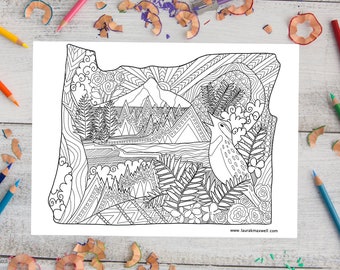 Oregon Coloring Sheet for Adults and Kids 11x8.5 / Oregon Coloring Page / Oregon Map / Instant Download / Printable Activity