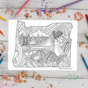 Hoja para colorear de Oregon para adultos y niños 11x8.5 / Página para colorear de Oregon / Mapa de Oregon / Descarga instantánea / Actividad imprimible