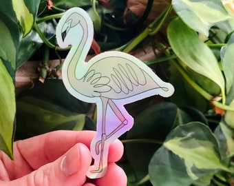 Pink Flamingo Holographic Sticker / Bird Sticker  / Line Drawing Sticker / Flamingo Stocking Stuffer