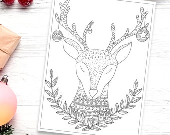 Christmas Reindeer Coloring Page for Adults and Kids (Printable)