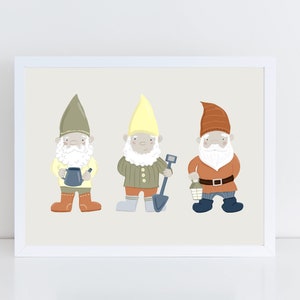 Gnome Trio Art Print / Cute Gardening Art / Spring Decor / Garden Gnome Art